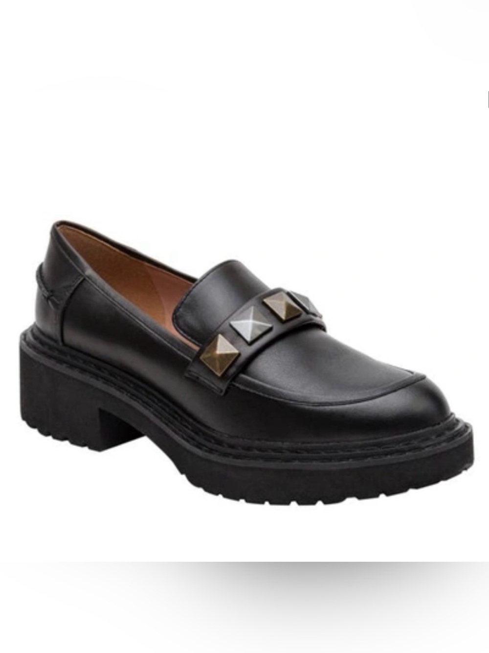 Linea Paola Black Studded Platform Leather Loafer Sz 9.5M